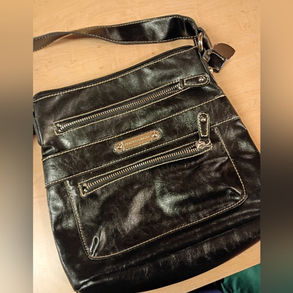 Franco Sarto Black Leather Bag with Gold Accents